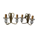 Lot de 2 anciennes appliques électriques veilleuses luminaire en laiton et verre déco rétro
