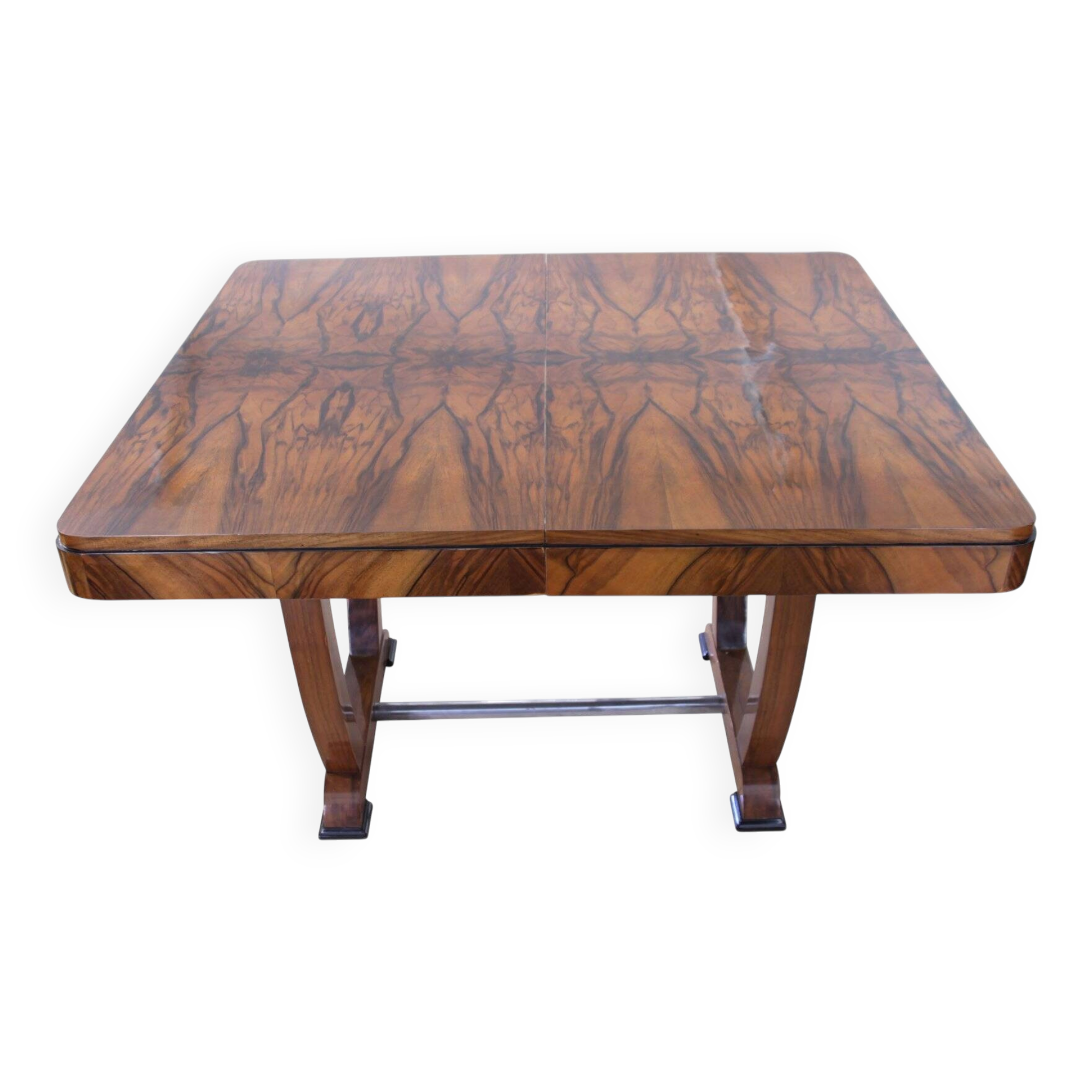 Art Deco Expandable Dining Table in Walnut Veneer & Chrome, France, 1930