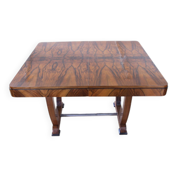 Table à manger extensible Art Déco en placage de noyer et chrome, France, 1930
