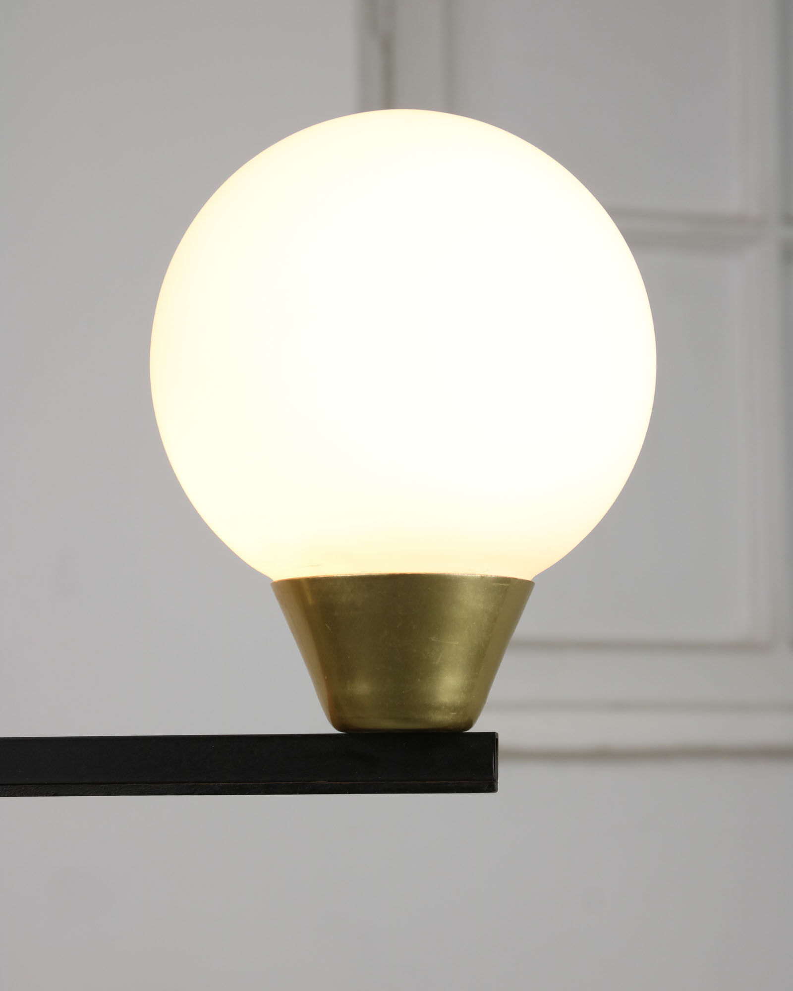 Vintage Italian Metal and Opaline Glass Chandelier