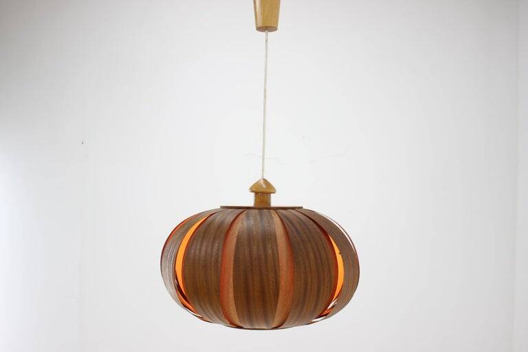 Large wooden veneer pendant lamp from the mid-20th century, 1960s