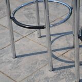 2 "Calligaris" bar stools with chrome metal and refurbished seats.