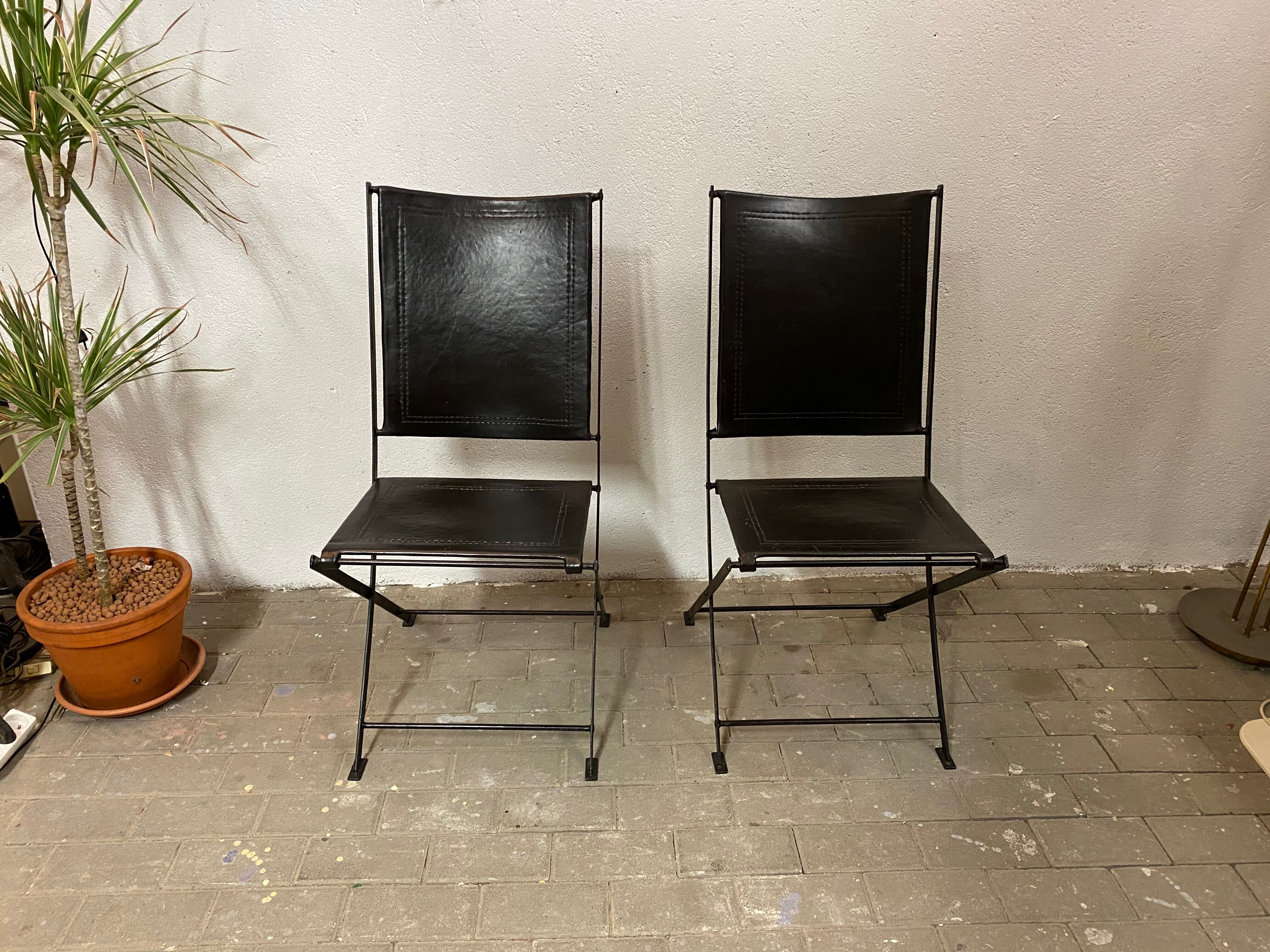 1950s vintage iron folding chairs and leather