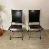 1950s vintage iron folding chairs and leather