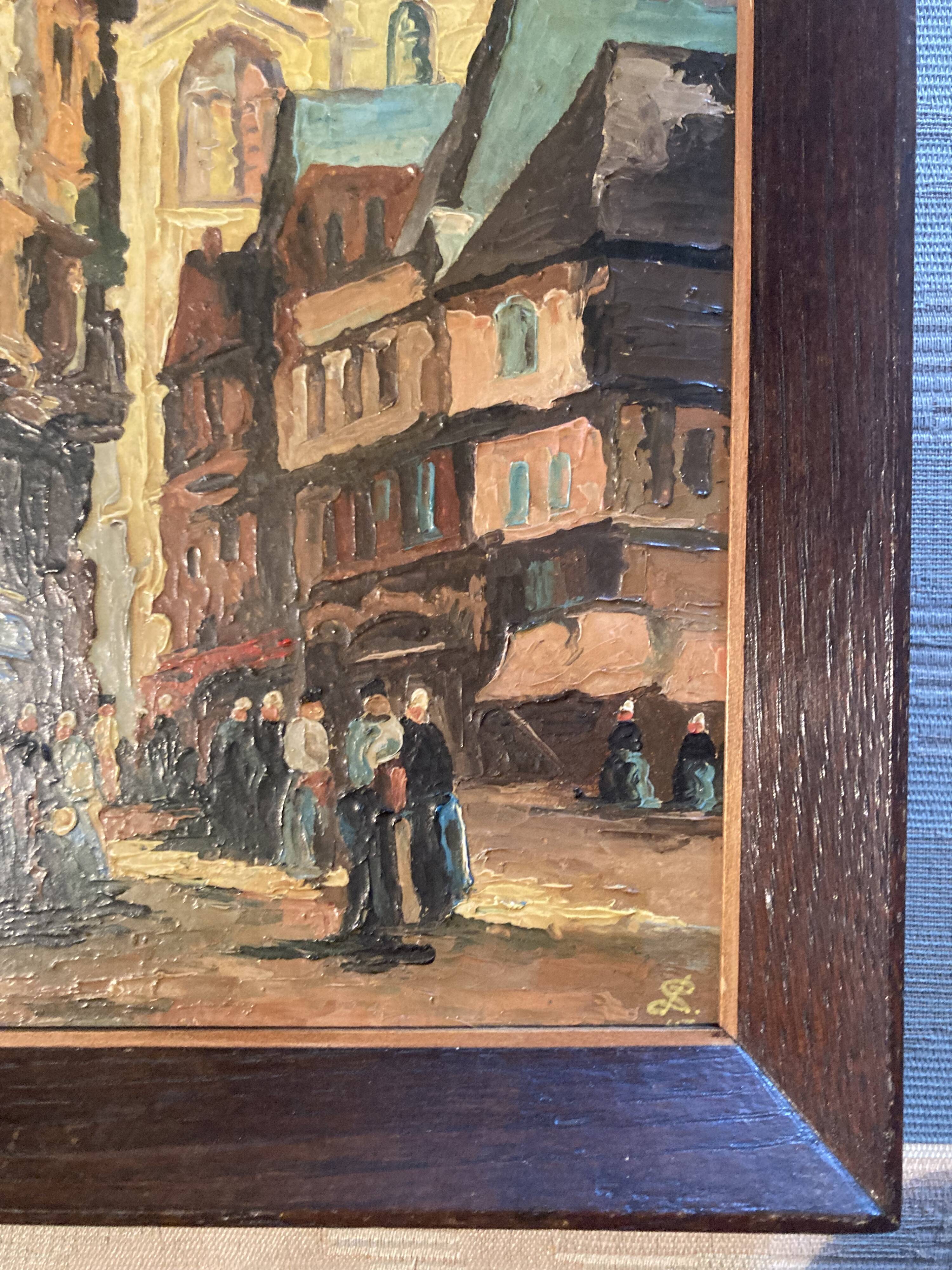 Breton painting, St. Corentin, Kéréon Street, Quimper, Brittany - regionalist