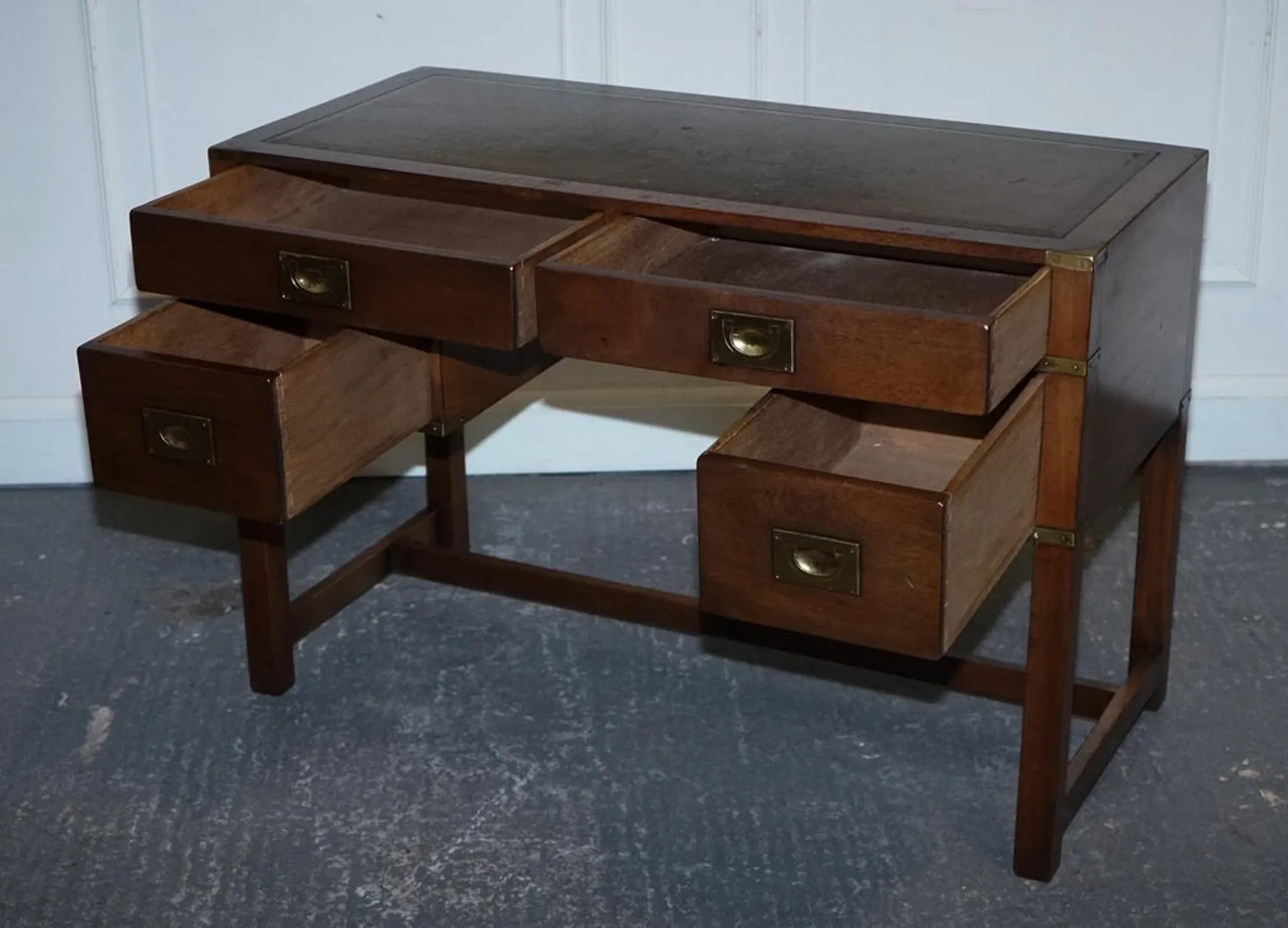 Vintage Military Campaign Desk with Leather Top from Harrods London