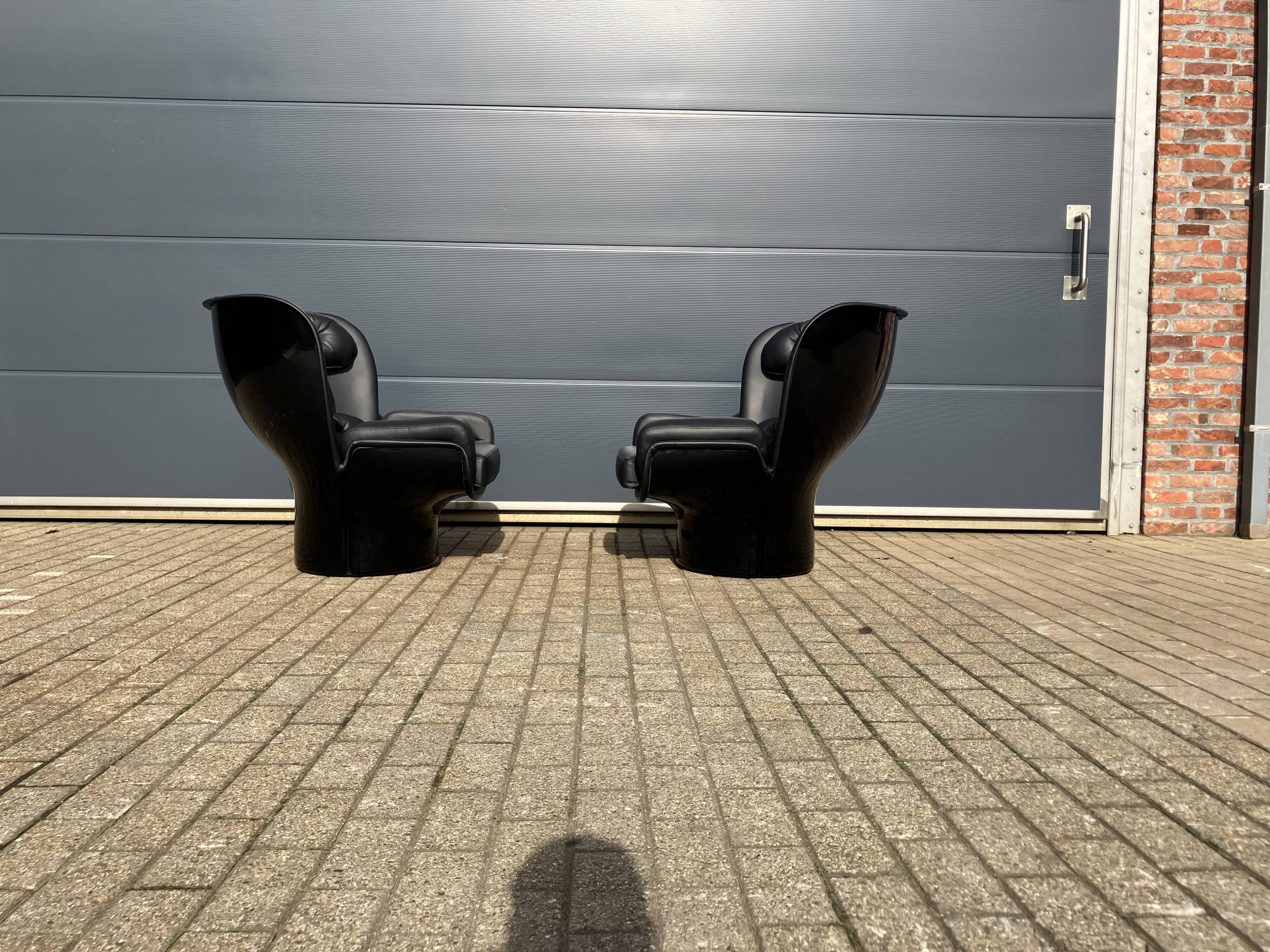 2x Joe Colombo Elda Longhi chair black on black, showroom condition!