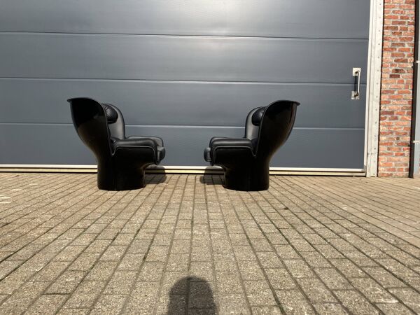 2x Chaise Joe Colombo Elda Longhi noir sur noir, état showroom !