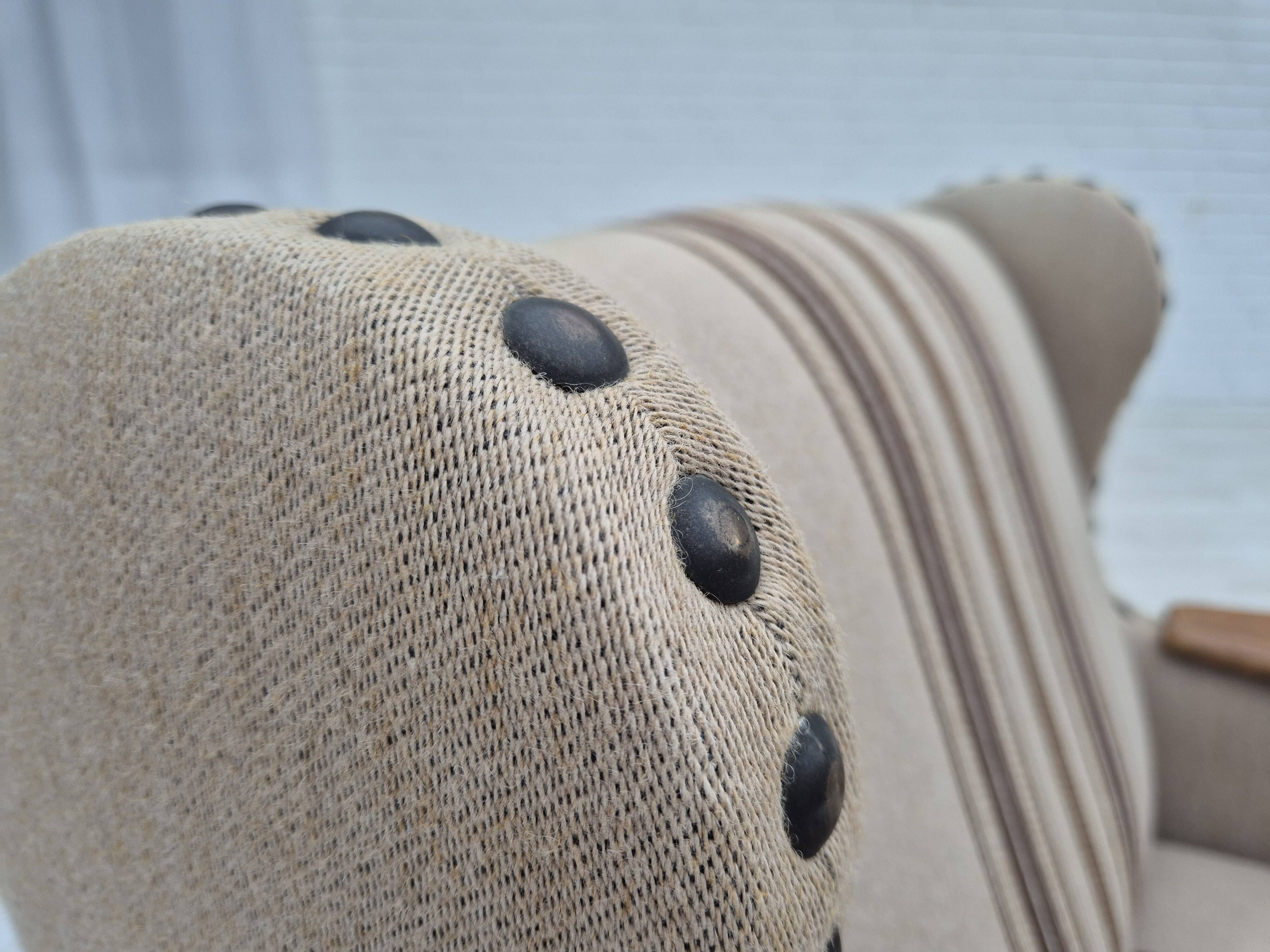 1970s, Danish armchair, furniture wool fabric, oak wood, original condition