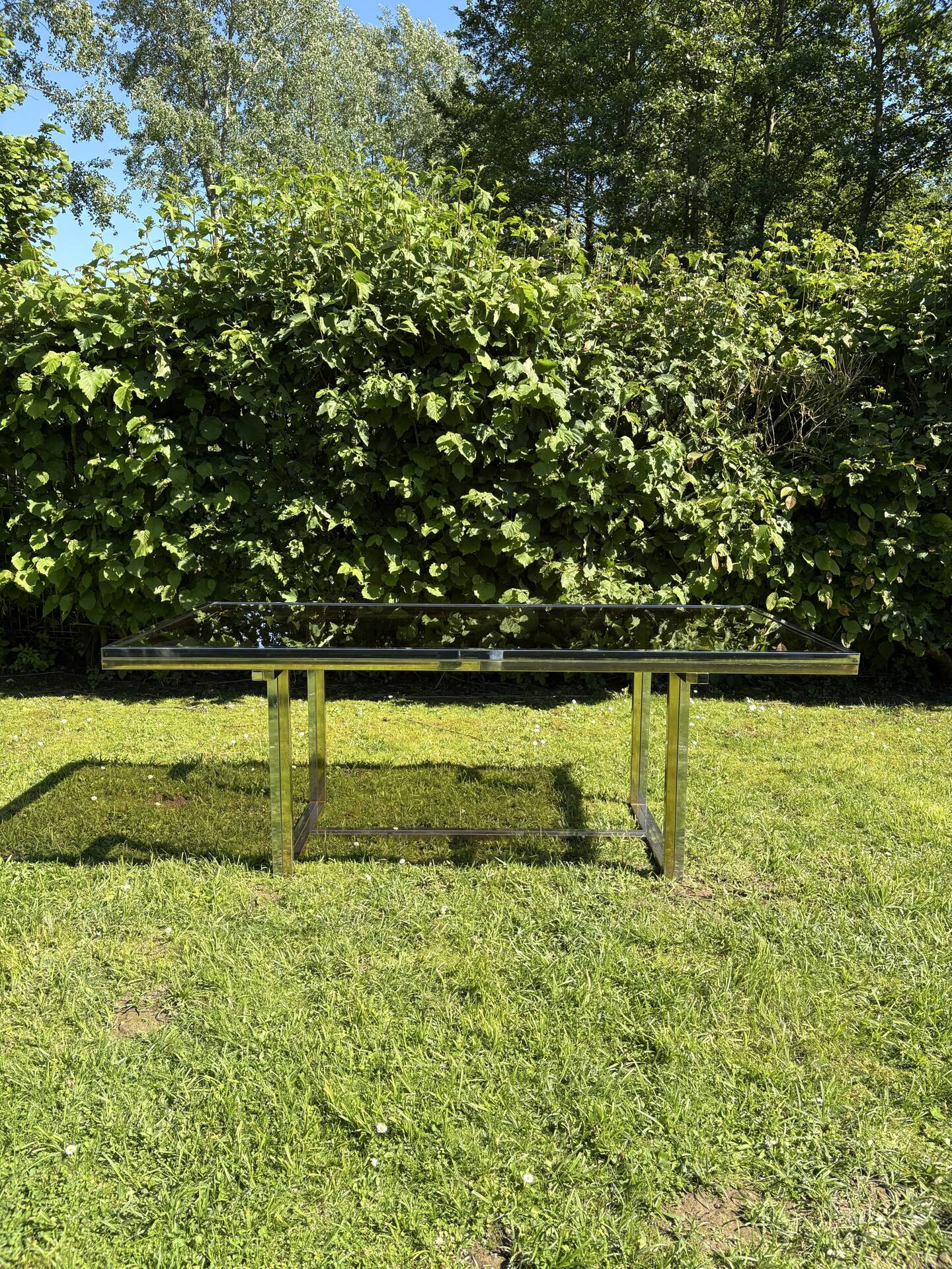 Vintage design dining table in smoked glass & chrome metal