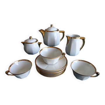 Service à café ou thé en porcelaine blanche et dorée Aluminite Frugier