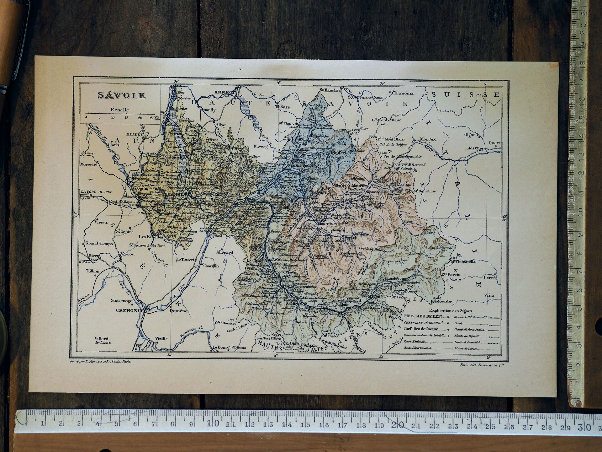 Map of Savoy, printed antique from 1889.