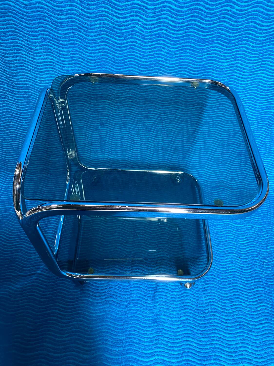 Vintage 1970 rectangular chrome oval profile rolling dessert trolley 2