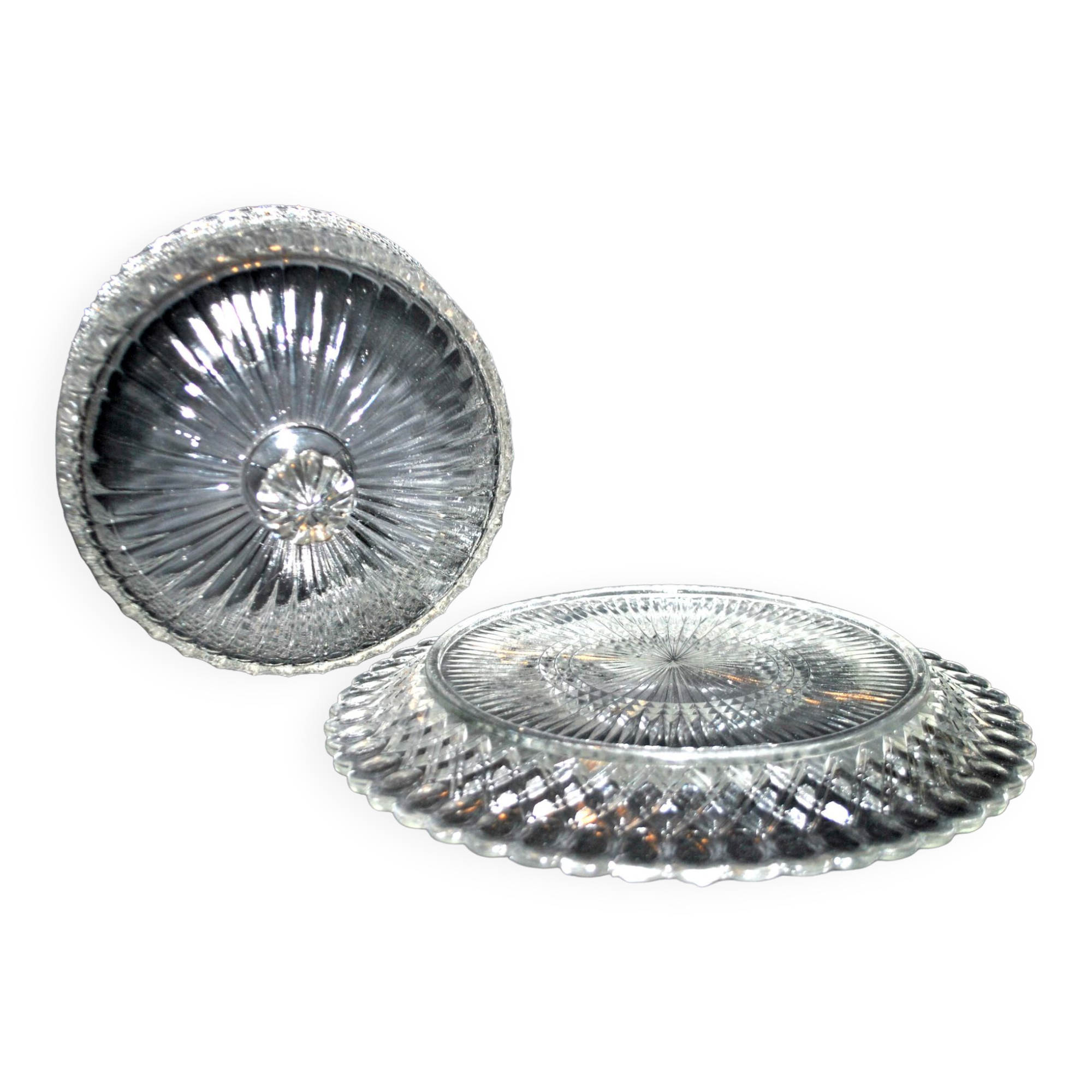 Vintage cheese bell in pressed glass molded DIAMOND 16cm