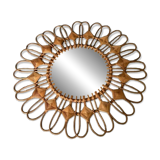 Large rattan sun mirror from the 50s/60s