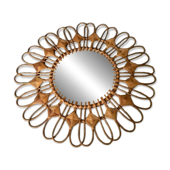 Large rattan sun mirror from the 50s/60s