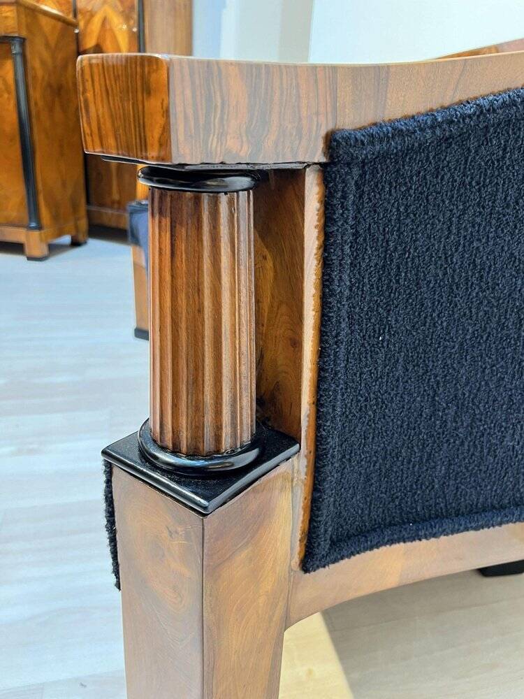 Biedermeier Sofa in Walnut Veneer & Black Teddy Fabric, Vienna, Austria, 1825