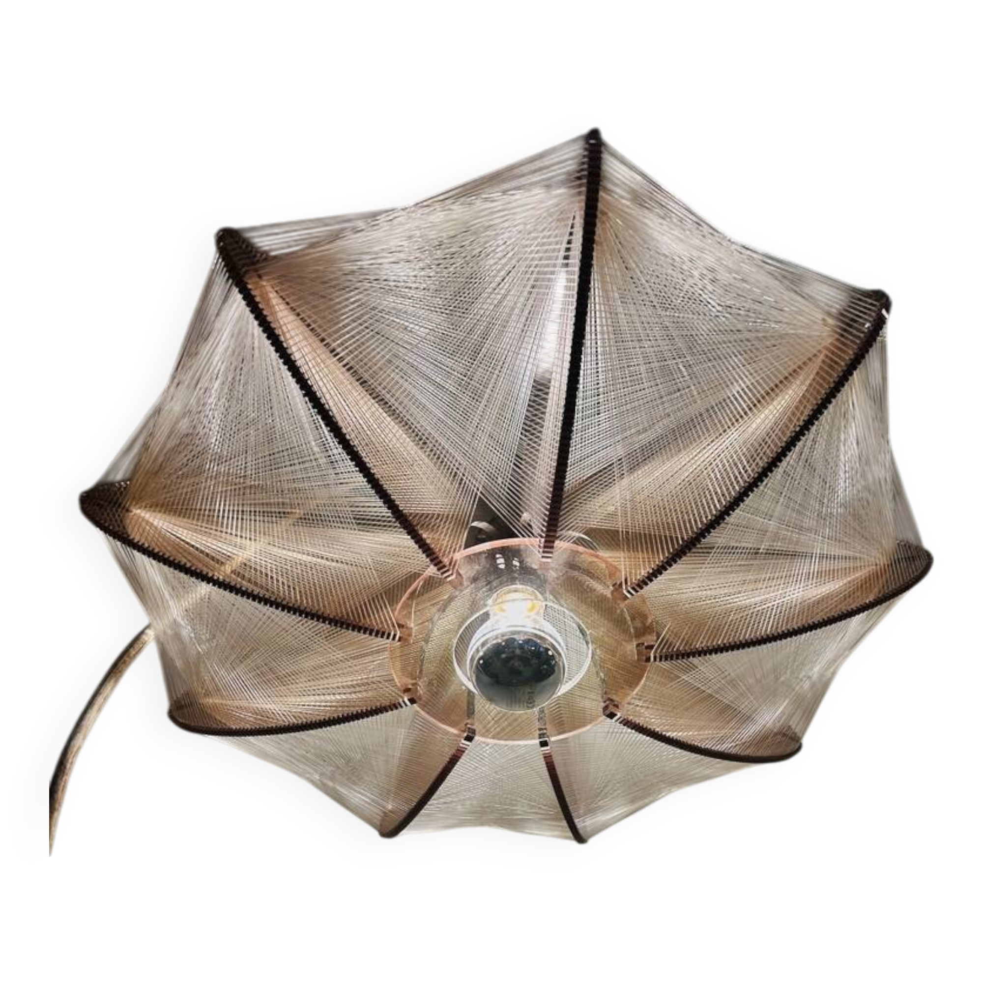 Vintage Paul Secon pendant light, taupe plexi and nylon