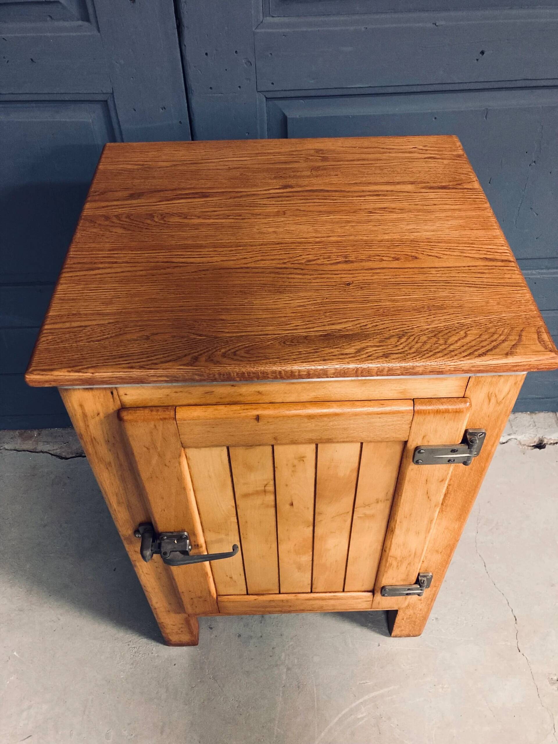 Vintage refrigerator 1930s/1940s, oak wood