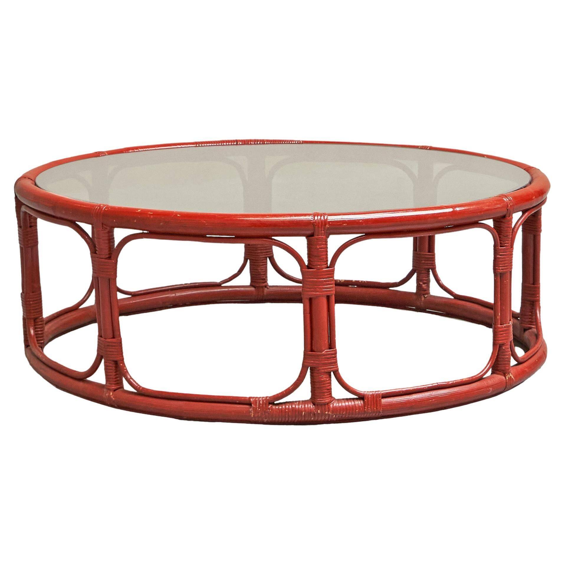 "Blood of Ox" coffee table in lacquered bamboo and glass, 20th century