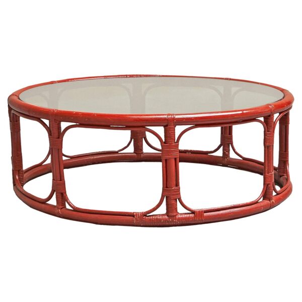 Table basse « Sang de Boeuf » en bambou laqué et verre, 20ème siècle