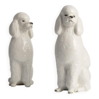 White Hand-Painted Porcelain Poodle Dogs by Lomonosov, Soviet, 1960s, Set of 2