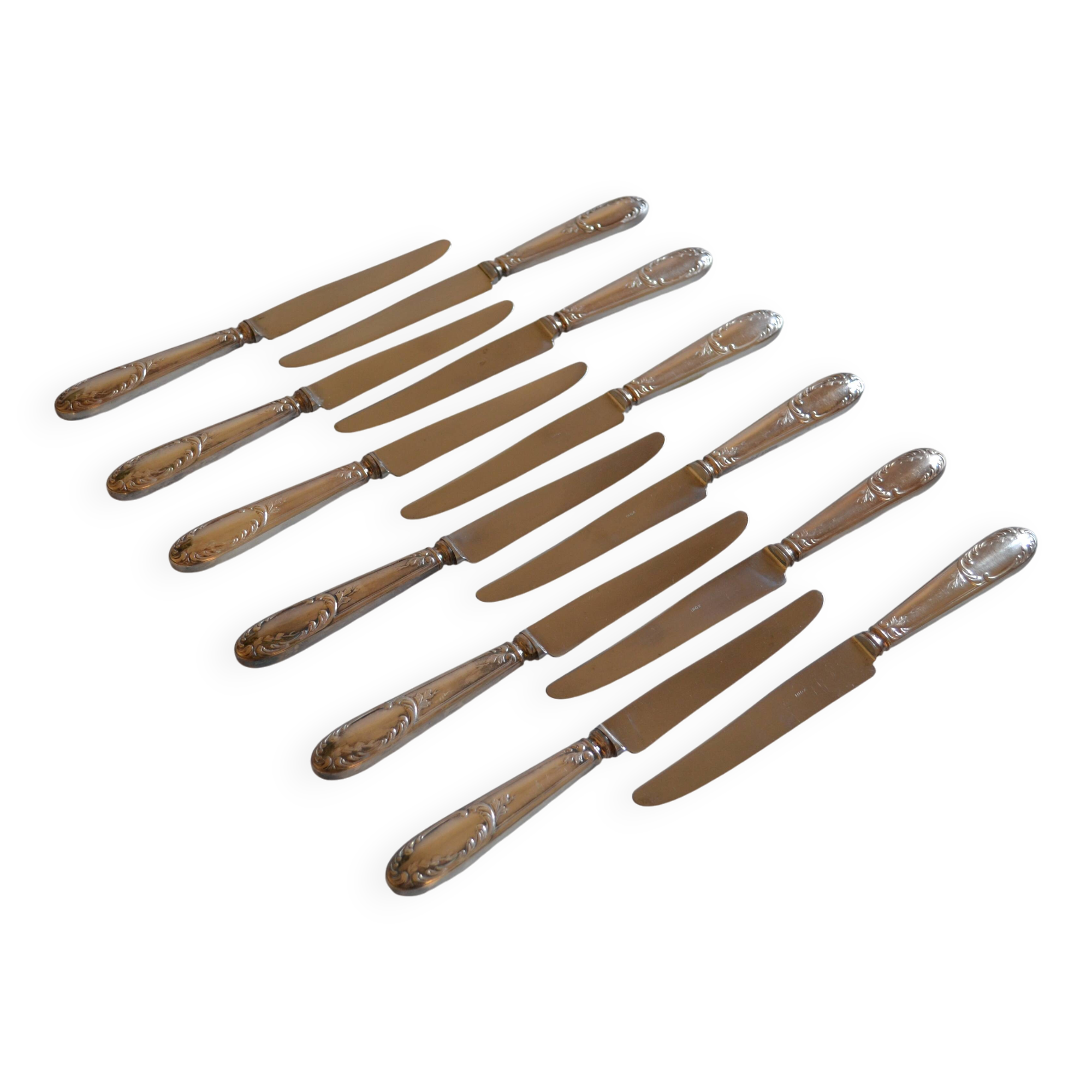 12 silver metal table knives 25.5 cm