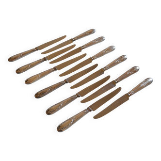 12 silver metal table knives 25.5 cm