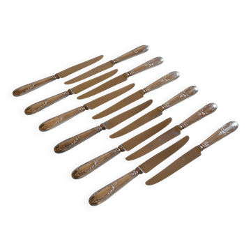12 silver metal table knives 25.5 cm