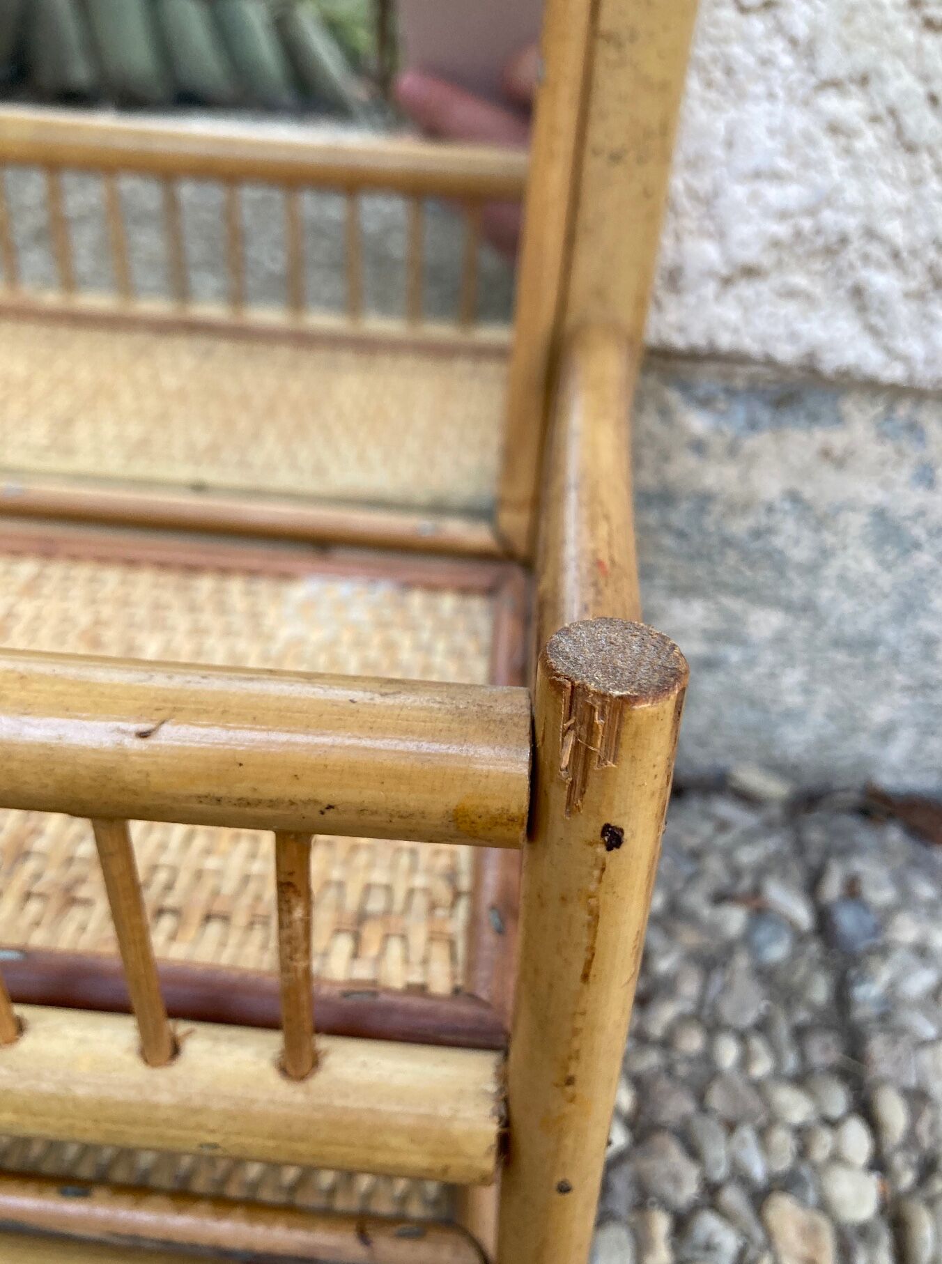 Vintage rattan wall shelf with mirror
