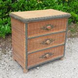 Chest of drawers 3 drawers in vintage rattan wicker