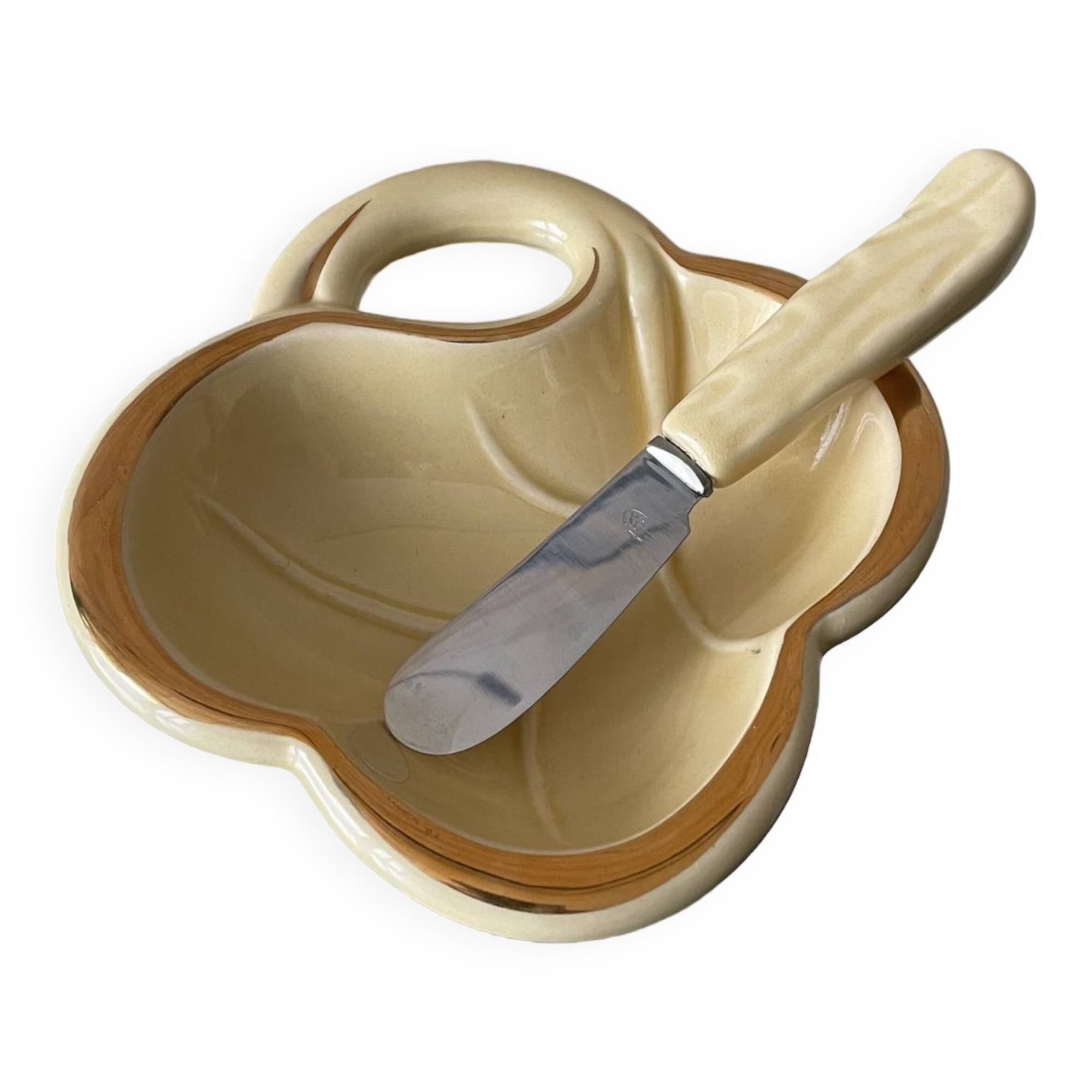 Butter dish and ceramic knife Poet Laval vintage 60s