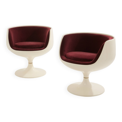 Eero Aarnio paire de chaises Cognac velours d'alpaga 1967