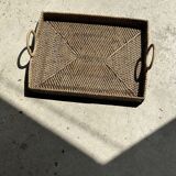 Rectangular Asian handmade basket with circular handle L:45 l:35