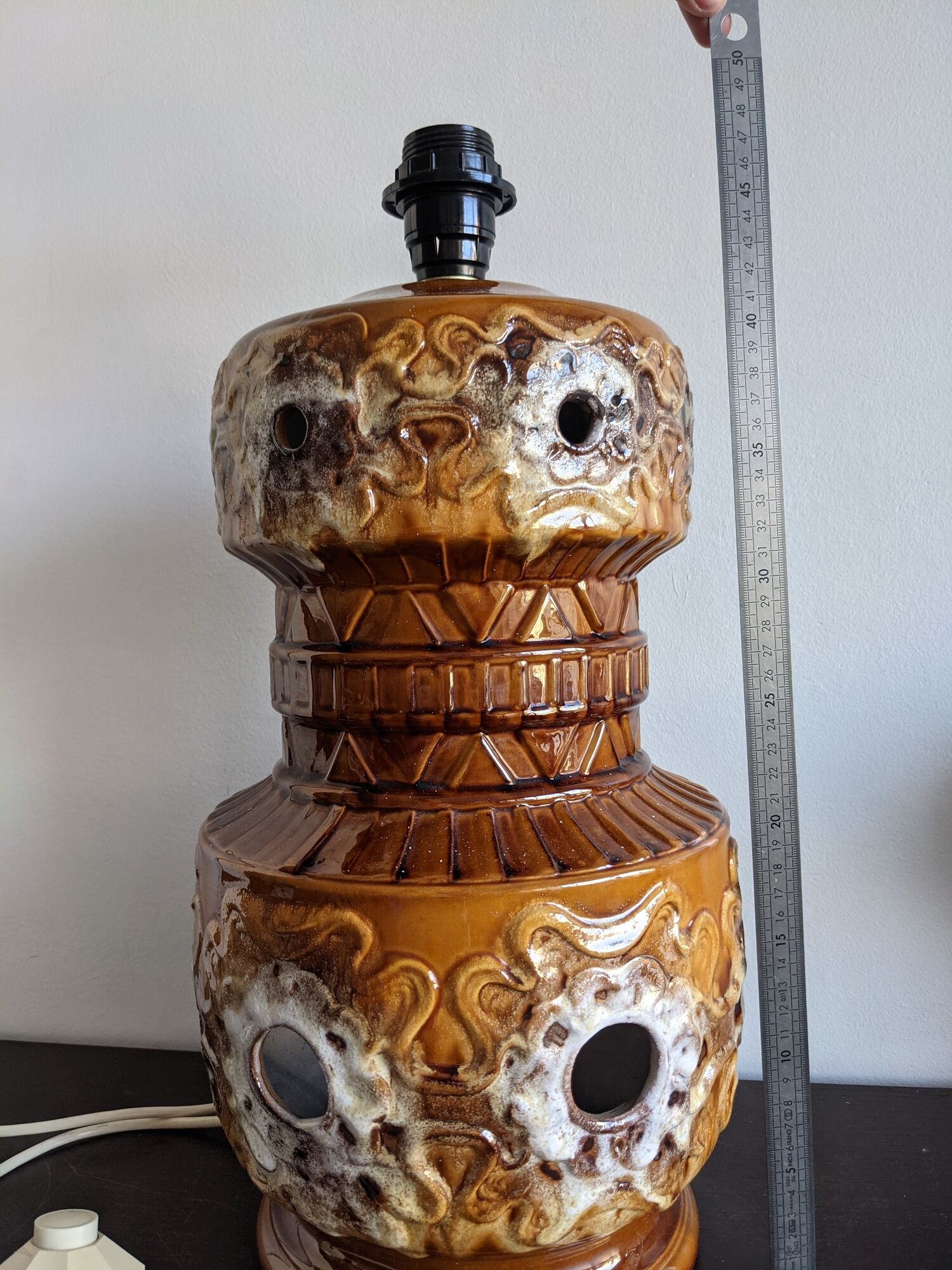 Vintage 70s ceramic floor lamp honey orange