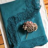 Old sheet in pure emerald green washed linen