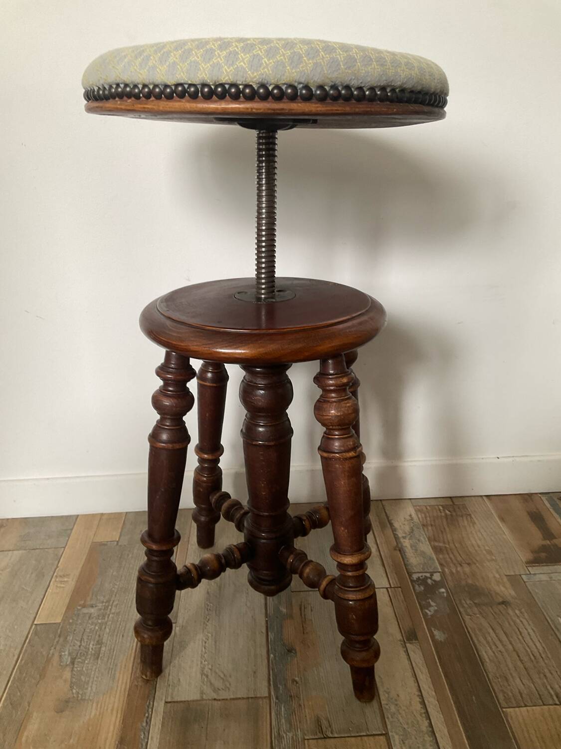Vintage turned wood piano stool