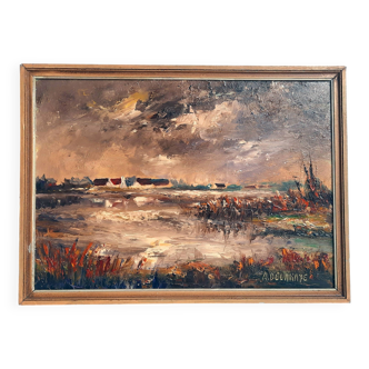 Oil painting on wood - A. Delahaye - Aspect of rural France - Hand signed and on the back - 1930