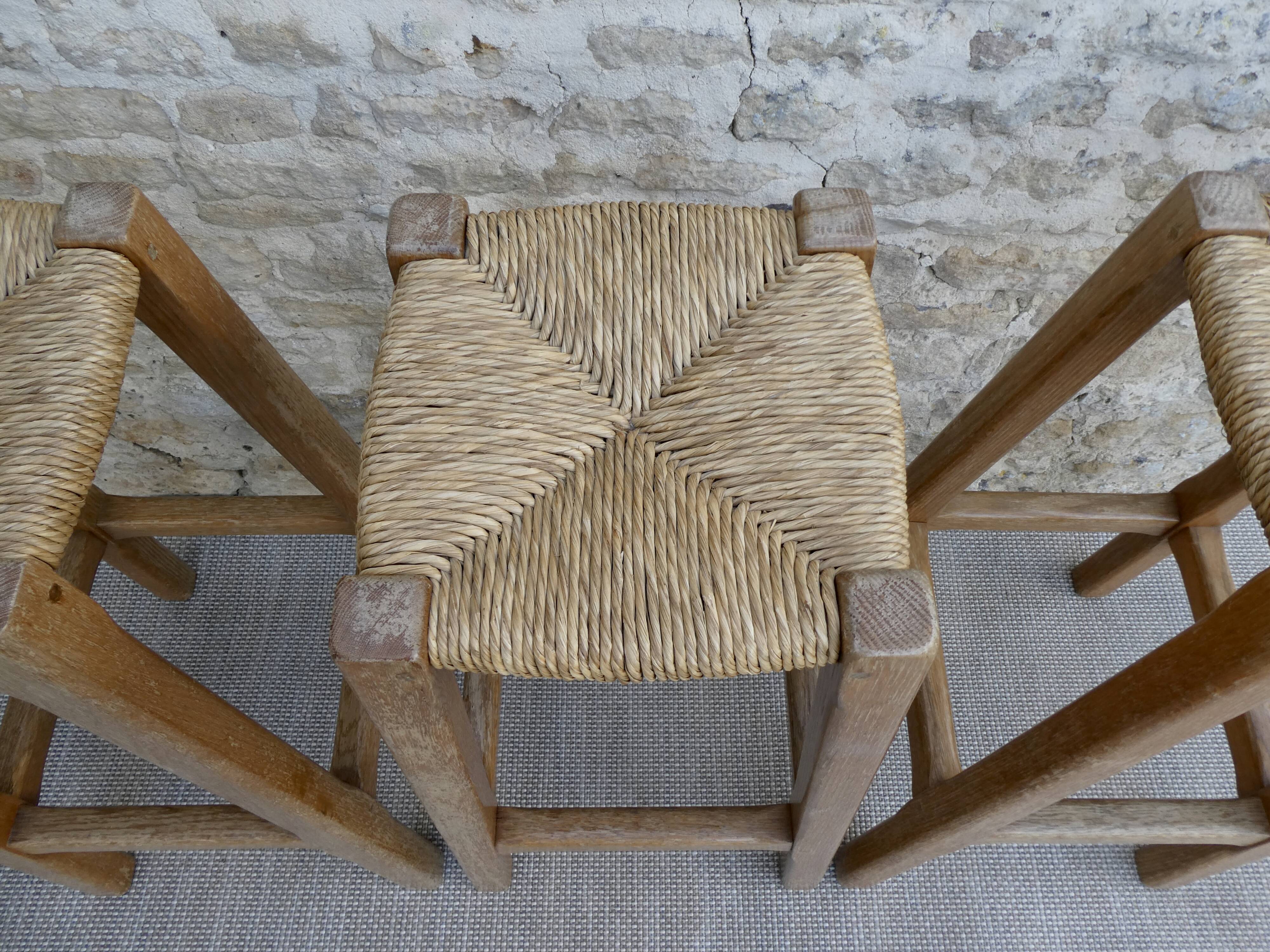 Lot of 3 high stool, bar, solid oak and mulched seat