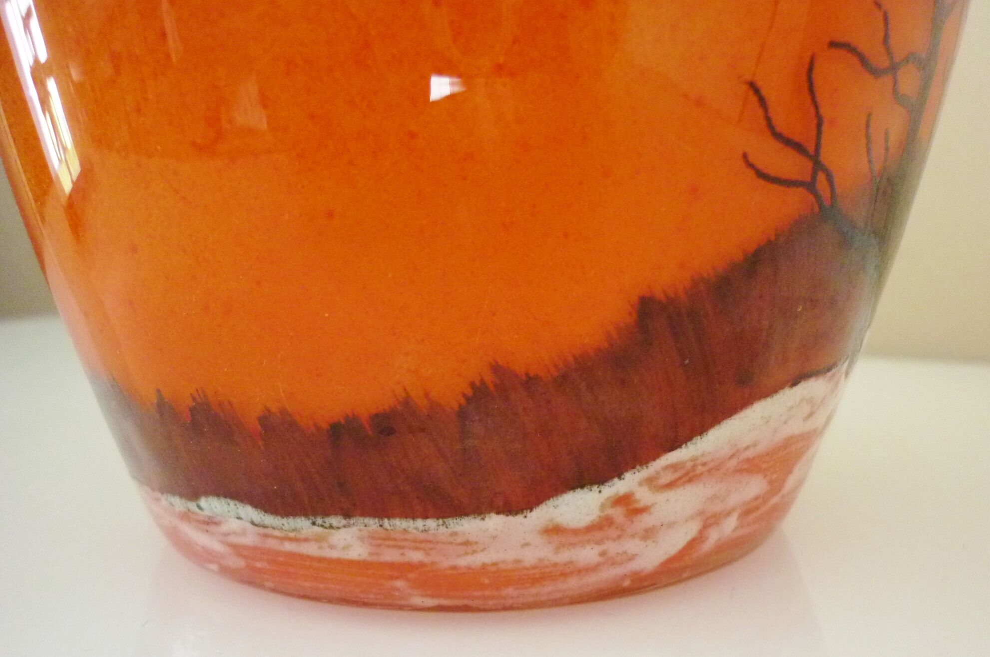 Seau, pot à biscuits ancien, verre soufflé, émaillé, ateliers Legras, art nouveau