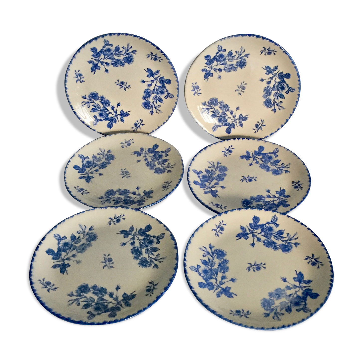 6 flat plates, blue décor