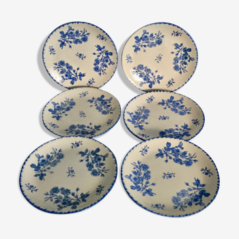 6 assiettes plates, décor bleu