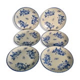 6 assiettes plates, décor bleu