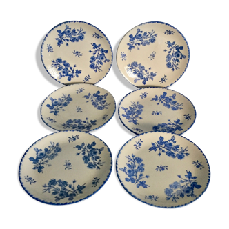 6 assiettes plates, décor bleu