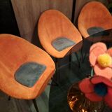 Set of 3 chairs, egg-shaped armchairs with compass legs, 1950