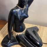 Pied de lampe plâtre femme africaine signé Pagliani