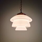 Art Deco pendant light in white opaline and copper frame, 1920s-30s