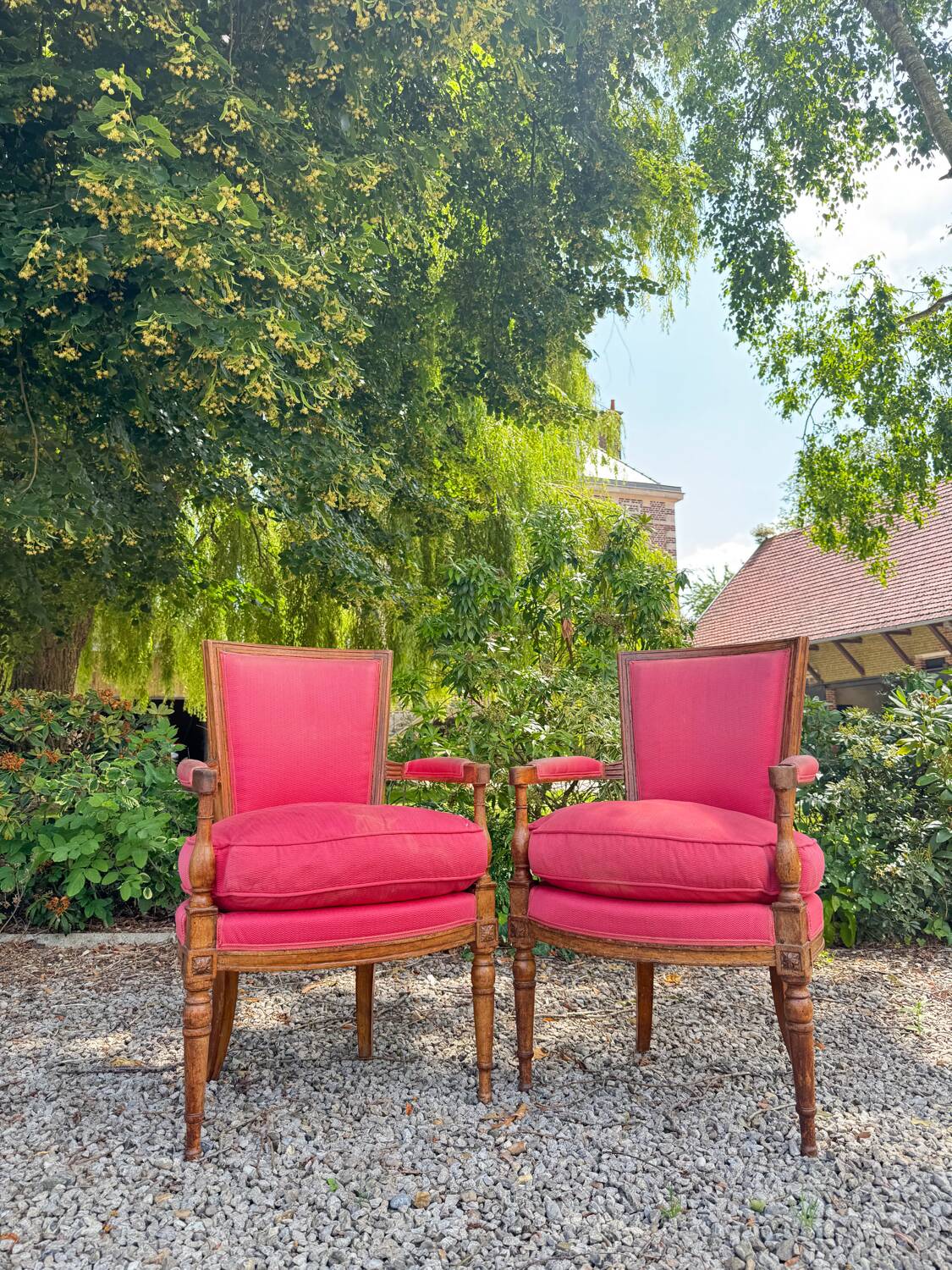 Pair of walnut armchairs from the Directoire period, 18th century