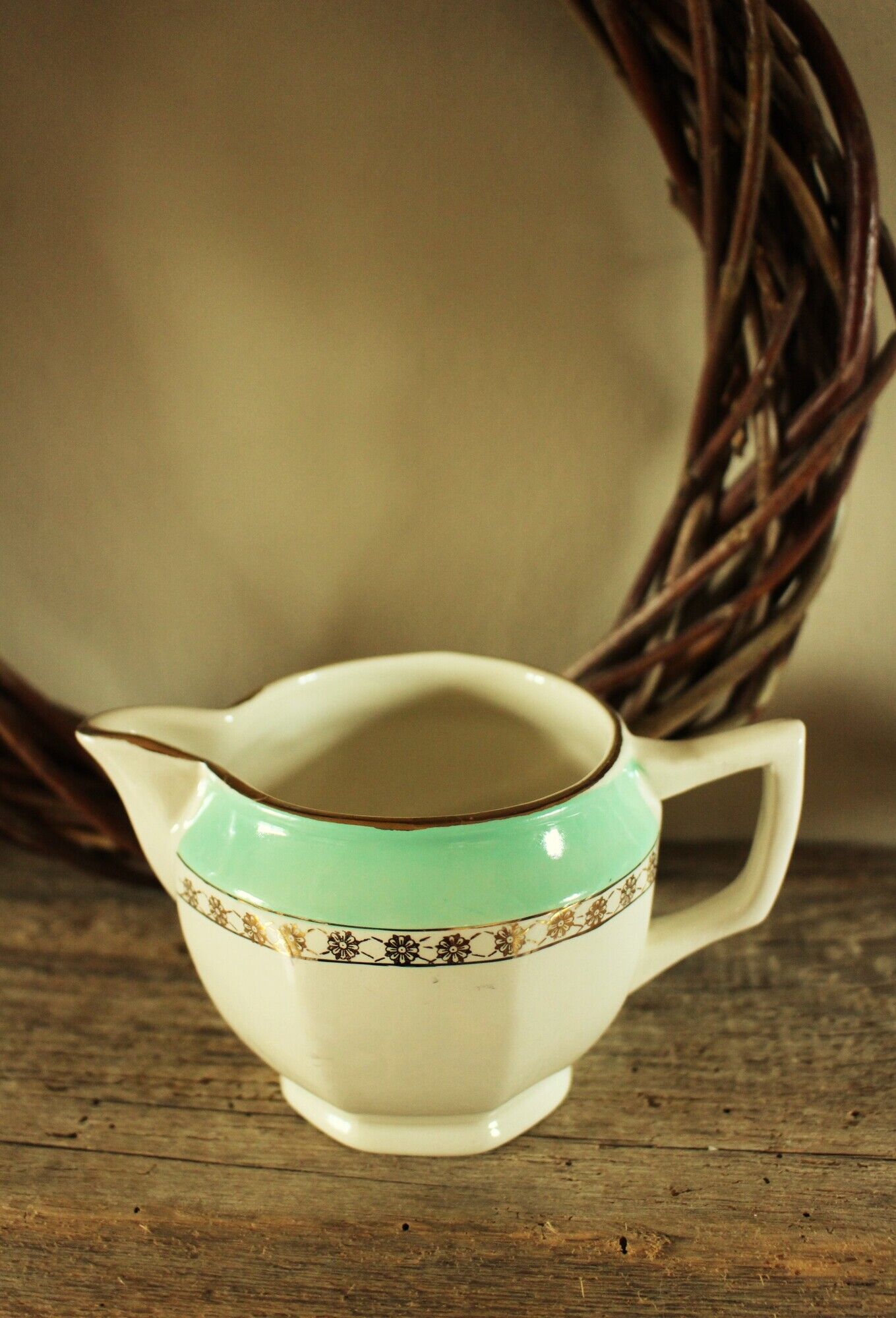 Milk jar Green Gilding Flamenco Opaque Digoin Sarreguemines