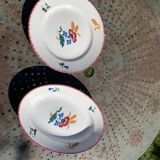 Lot de deux plats, un à gâteaux et un plat de service peint à la main moulin des loups hamage Cérès